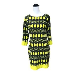 Just‎ Taylor Bright Yellow and Black Knee Length Sheath Dress 3/4 Sleeve, Sz 6